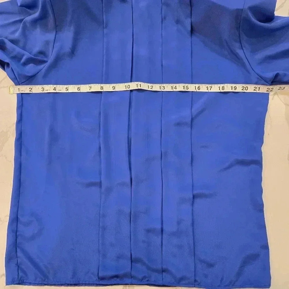 VTG Christian Dior Pleated Long Sleeve Royal Blue Blouse Top Womens Size 12 - Picture 11 of 13